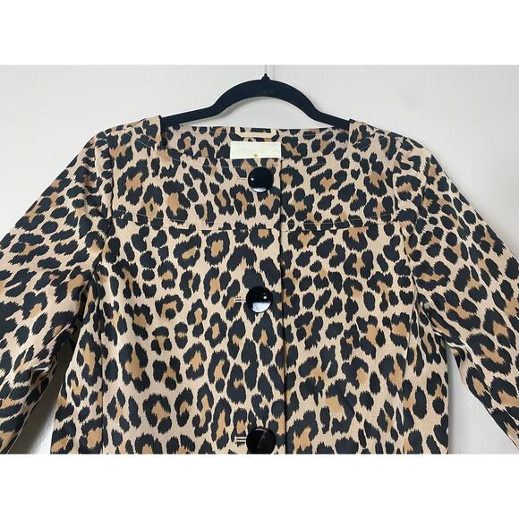 KATE SPADE TRENCH COAT JACKET BELTED LONG TAN BLACK WATERPROOF LEOPARD CHEETAH - Picture 7 of 10